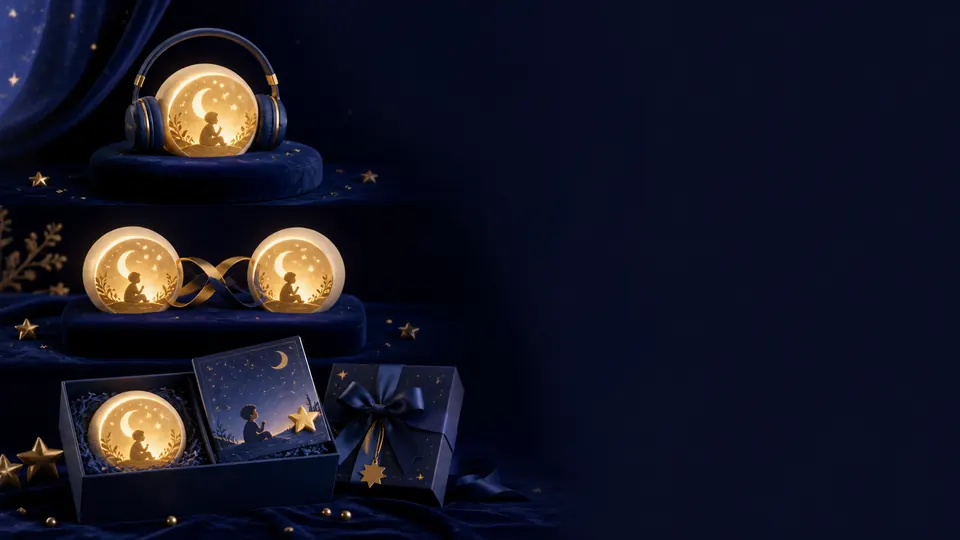 Drei Mondsamt-Pakete als leuchtende Geschenkboxen
